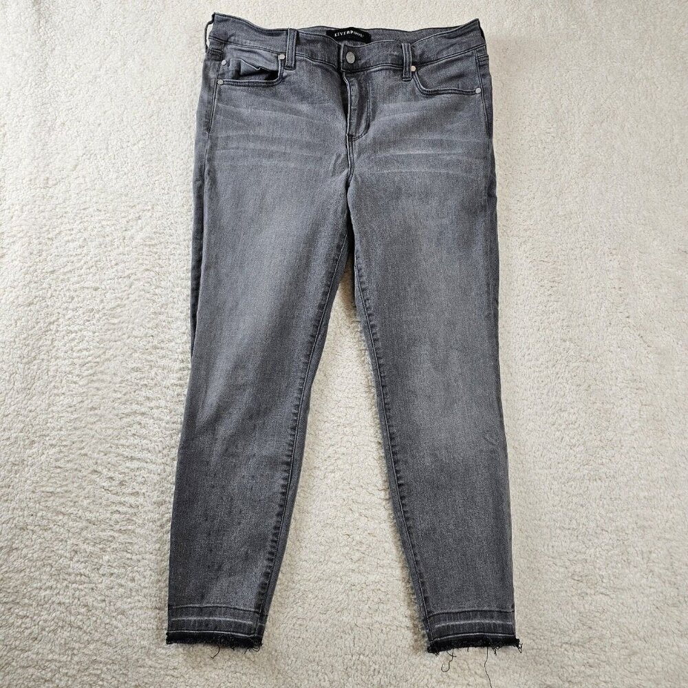 Liverpool Jeans Women's Size 12 The Crop Straight Leg Gray Wash Raw Hem Dip Dye